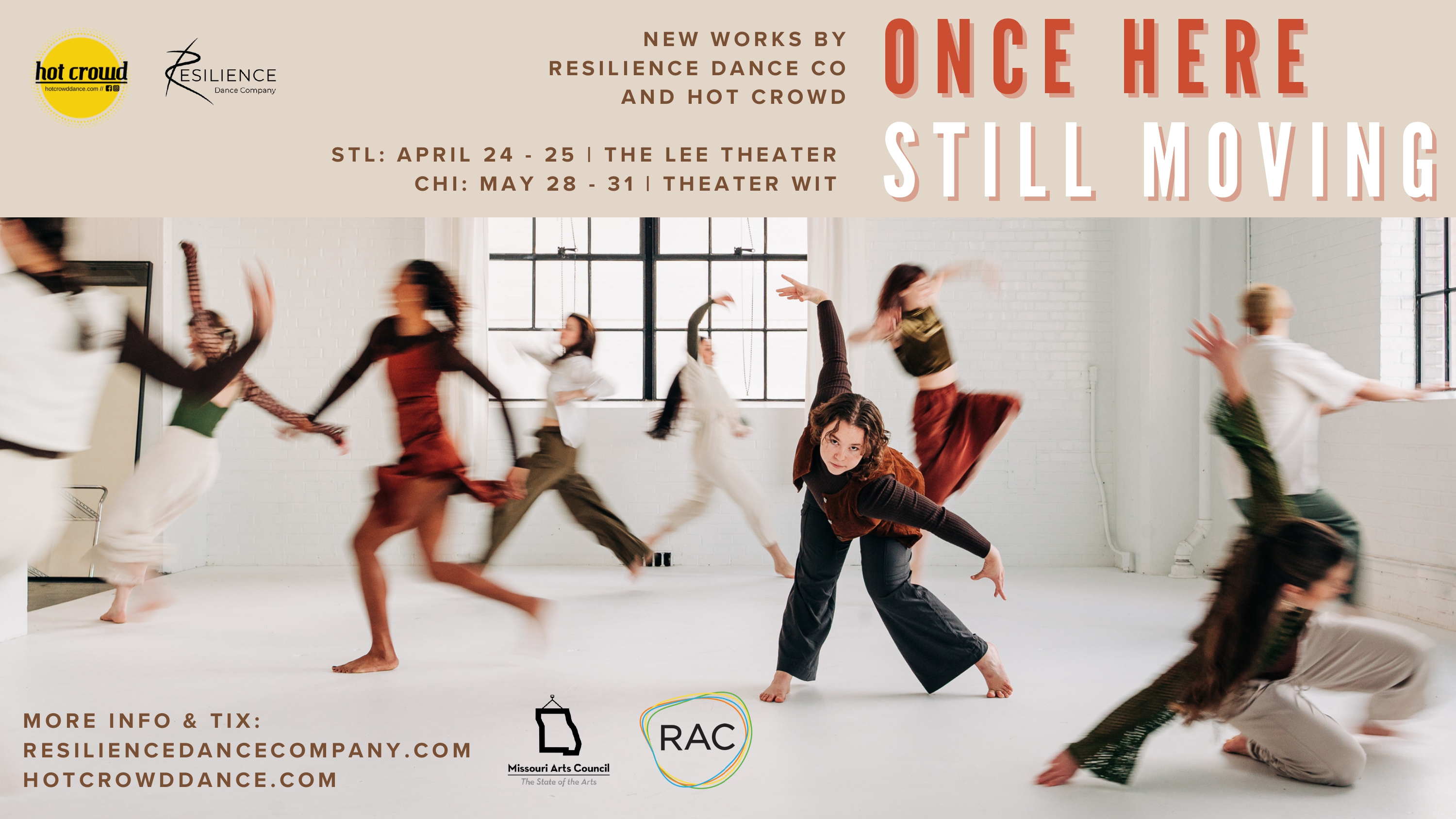 Dancers in movement in a white industrial building